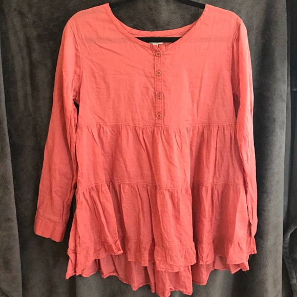 Ecoté Rust/Brick Babydoll Long Sleeve Shirt - Picture 3 of 7